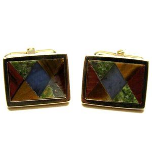 Walter Hayward WEH Sterling Silver Gold Plate Cufflinks Mixed Stone Men Formal